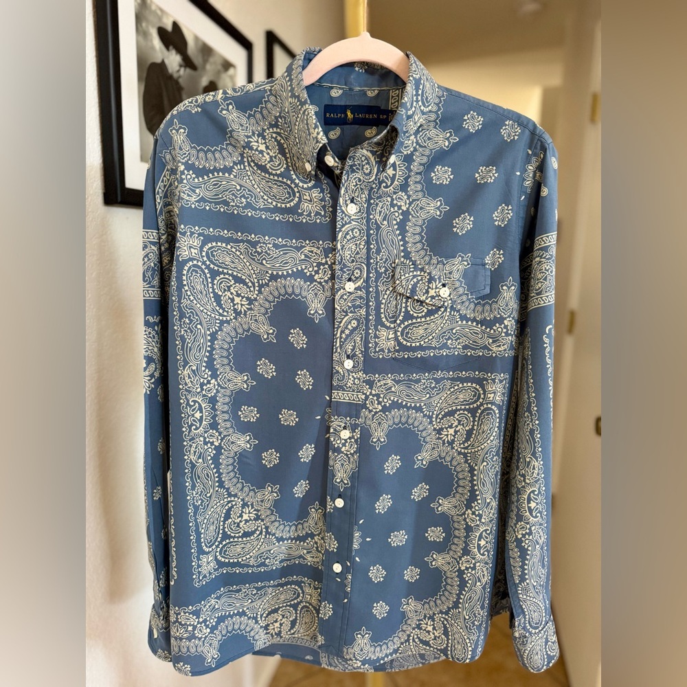 Ralph Lauren Bandana Print Button Down Shirt / Blue / Size Small - Picture 2 of 5